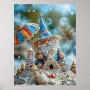Cute-strandgnom med paraply poster