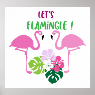 Cute-strandhuset låt oss flamingo poster