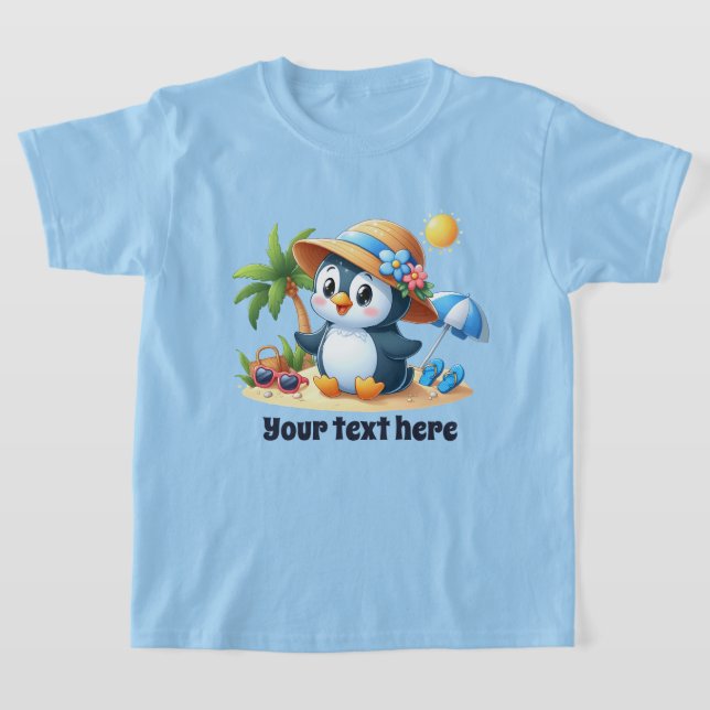 Cute-strandpenguin, lägg till textflickor t shirt (Laydown)
