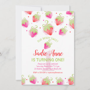 Cute Strawbär Berry Sweet Red & Rosa Birthday Inbjudningar