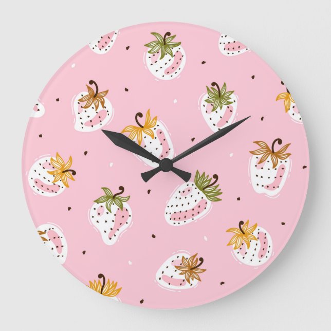 Cute Strawbär Vintage Fruit Tapet Stor Klocka (Framsida)