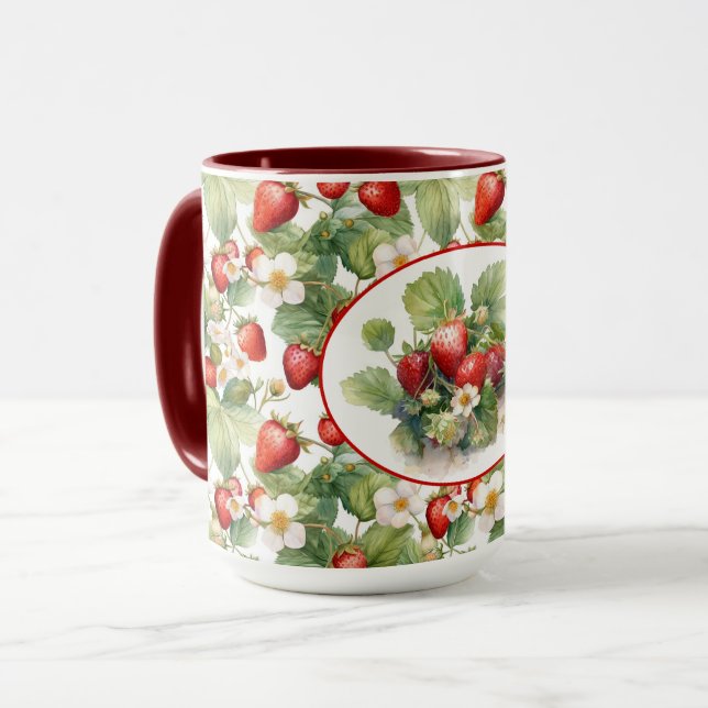 Cute Strawbär Watercolor Mugg (Framsida vänster)