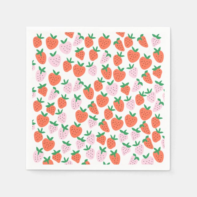 Cute Strawberries Paper Napkins Pappersservett (Framsidan)