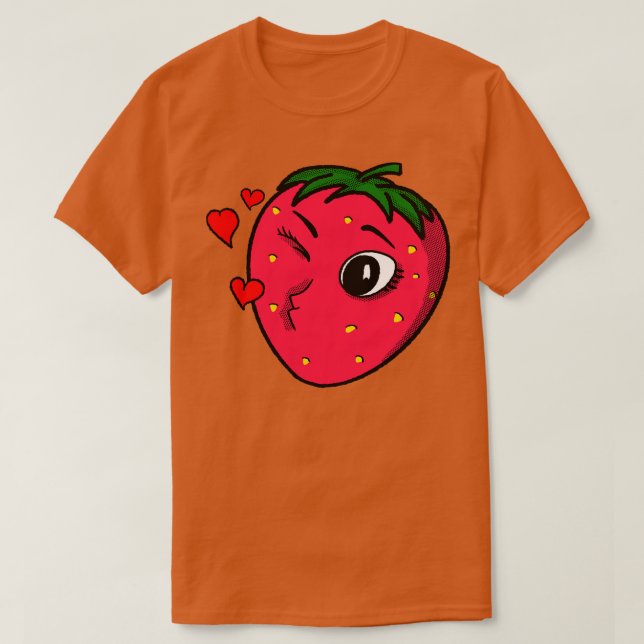 Cute Strawberry Art Retro toon Fruit T Shirt (Design framsida)