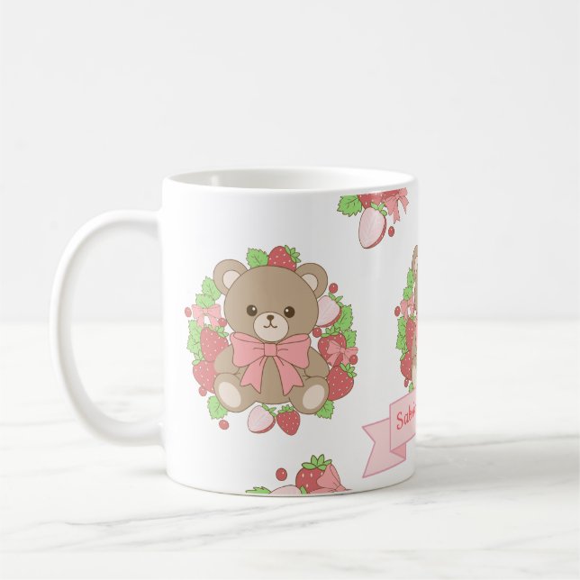 Cute Strawberry Bear Birthday Mug Kaffemugg (Vänster)