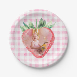 Cute Strawberry Berry Photo Rosa Gingham Brithday