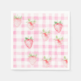 Cute Strawberry Berry Rosa Gingham Brithday Pappersservett