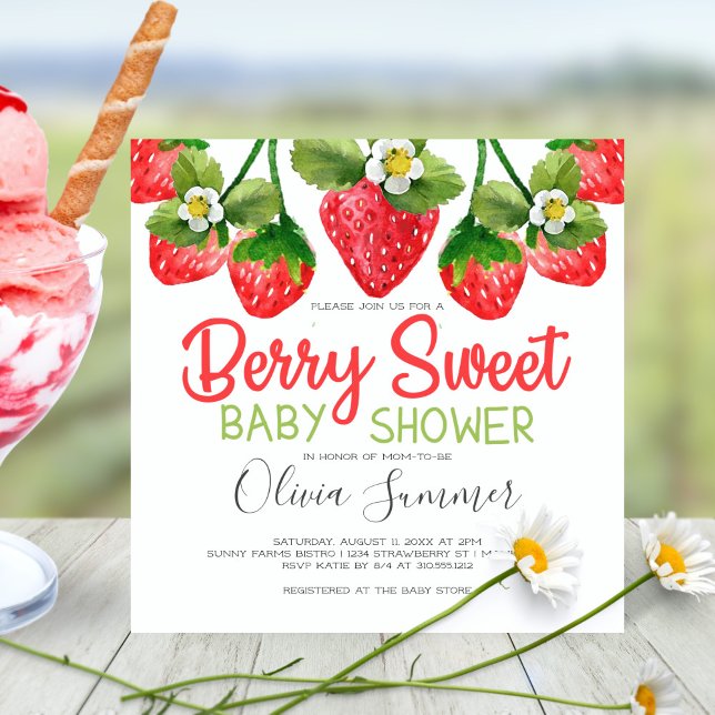 Cute Strawberry Berry Sweet Gingham Baby Shower Inbjudningar (Skapare uppladdad)