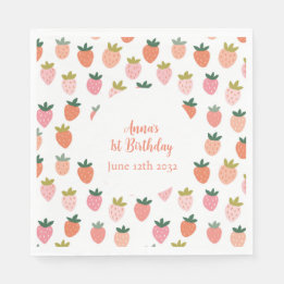 Cute Strawberry Birthday Napkins Pappersservett