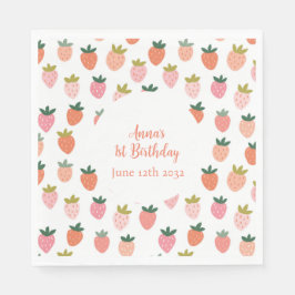 Cute Strawberry Birthday Napkins Pappersservett
