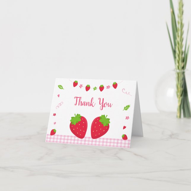 Cute Strawberry Birthday Tack Kort (Framsida)