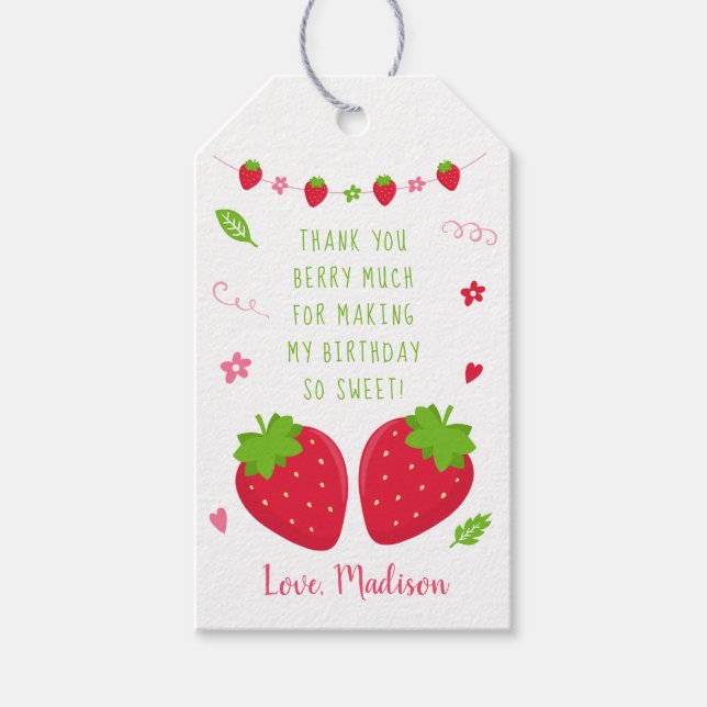 Cute Strawberry Birthday Tack Presentetikett (Framsidan)
