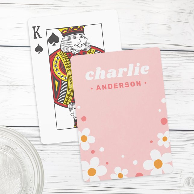 Cute strawberry-blommarna, ljus rosa namn casinokort (Cute strawberry blossom retro font name light pink poker cards)