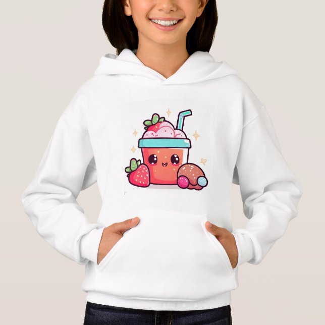 Cute Strawberry Boba Kawaii T Shirt (Framsida)