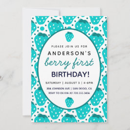 Cute Strawberry Boy Berry Första Födelsedagsfesten Inbjudningar