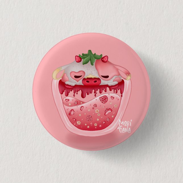 Cute Strawberry Button – Pink Design Knapp (Framsida)