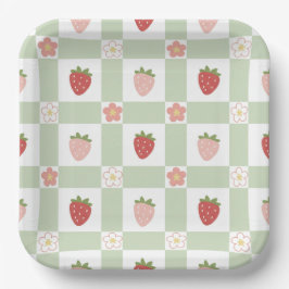 Cute Strawberry Checkered Kids Birthday 