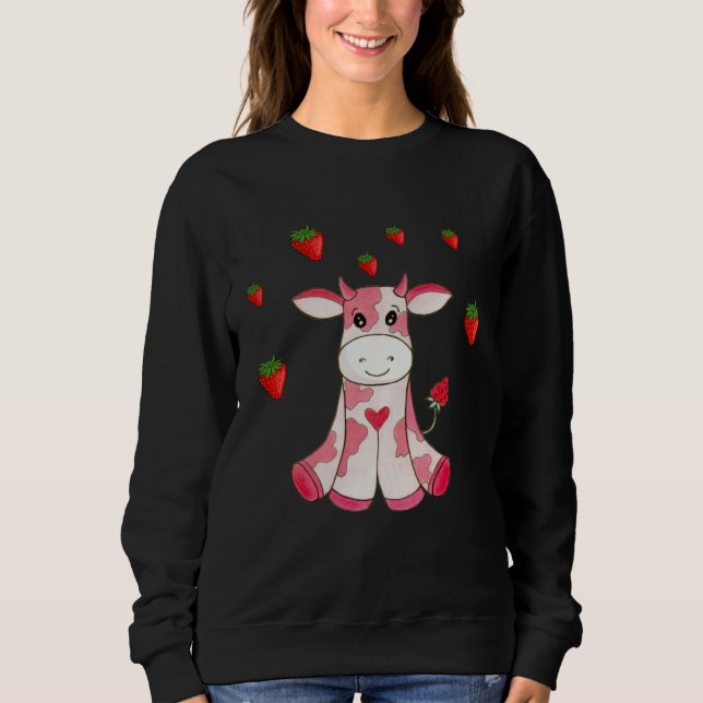 Cute Strawberry Cow Fruit T Shirt (Framsida)