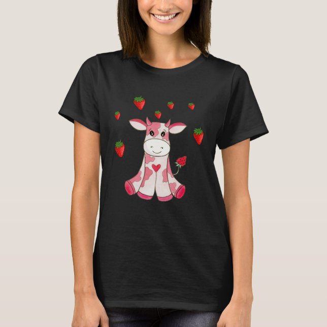 Cute Strawberry Cow Fruit T Shirt (Framsida)