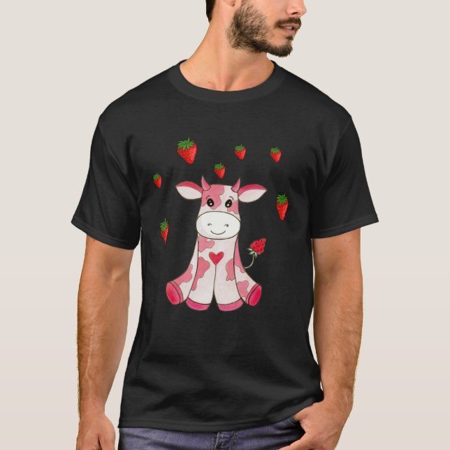Cute Strawberry Cow Fruit T Shirt (Framsida)