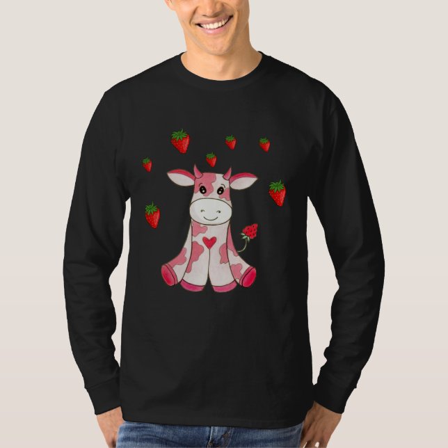 Cute Strawberry Cow Fruit T Shirt (Framsida)