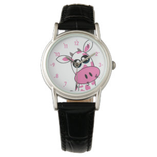Cute Strawberry Cow-leende ansikte Armbandsur