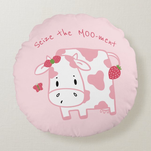 Cute Strawberry Cow | Seize the Moo-ment Rund Kudde (Framsidan)