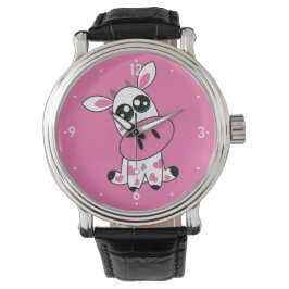 Cute Strawberry Cow som leker ansikte rosa Armbandsur