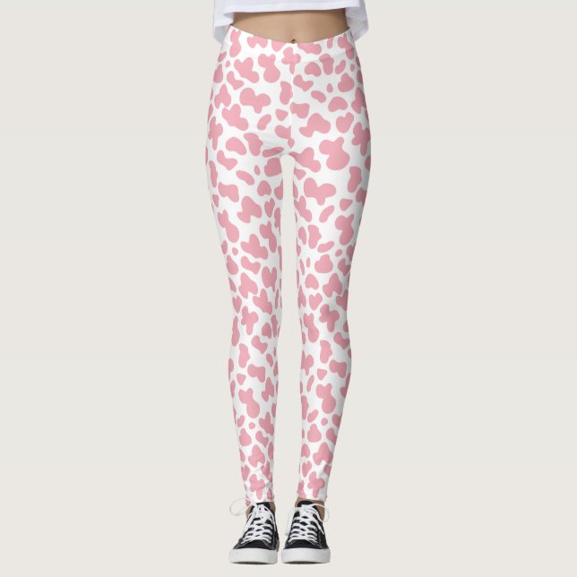 Cute Strawberry Cow Spots Mönster | ROSA Leggings (Framsida)