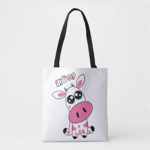 Cute Strawberry Cow, vitt ansikte Tygkasse