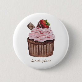 Cute Strawberry Cuptårta i vattenfärg Knapp
