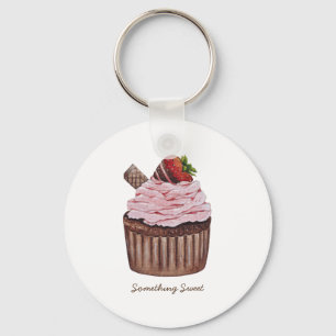 Cute Strawberry Cuptårta i vattenfärg Nyckelring
