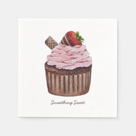 Cute Strawberry Cuptårta i vattenfärg Pappersservett