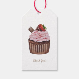 Cute Strawberry Cuptårta i vattenfärg Presentetikett