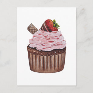 Cute Strawberry Cuptårta i vattenfärg Vykort