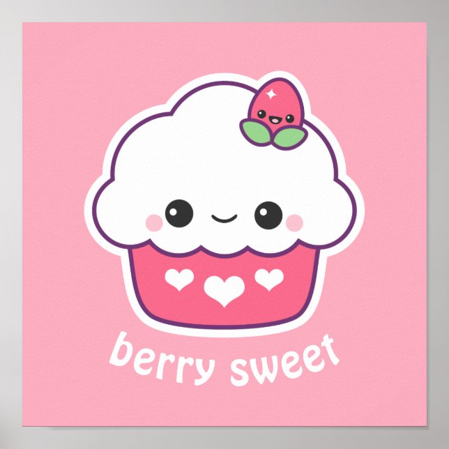 Cute Strawberry Cuptårta Poster (Framsidan)