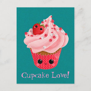 Cute Strawberry Cuptårta Vykort