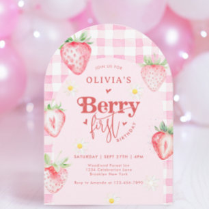 Cute Strawberry Daisy Berry 1:a Arch Birthday Inbjudningar