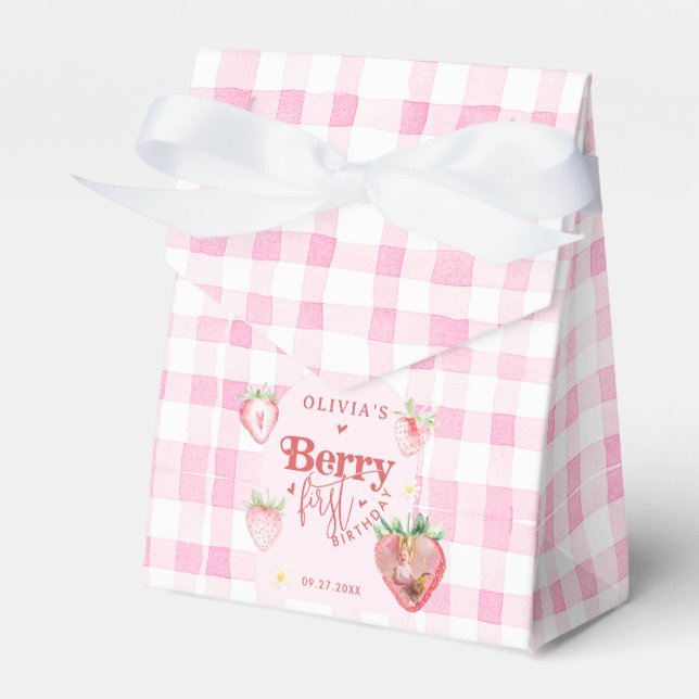 Cute Strawberry Daisy Berry First Photo Brithday Presentaskar (Framsidan Sidan)