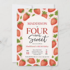 Cute Strawberry Four ever Sweet 4e födelsedagen Inbjudningar