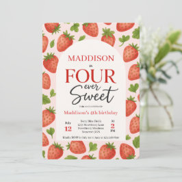Cute Strawberry Four ever Sweet 4e födelsedagen Inbjudningar