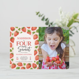Cute Strawberry Four ever Sweet 4e födelsedagen Ph Inbjudningar