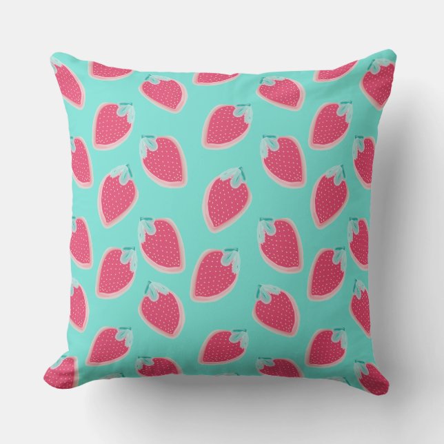 Cute Strawberry Fruit Mönster Utomhuskudde (Framsida)