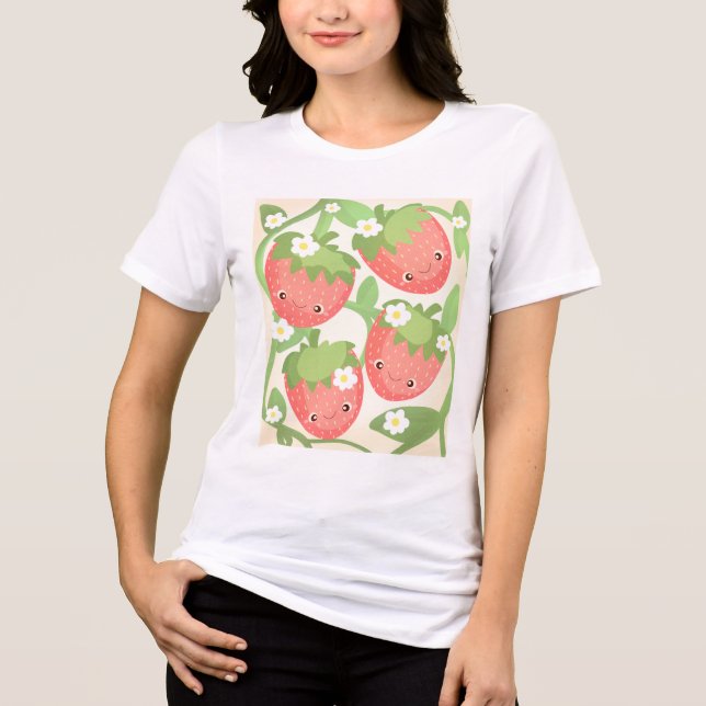 Cute Strawberry Garden  T Shirt (Framsida)