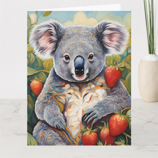 Cute Strawberry Koala Bear Birday Card Kort (Framsida)