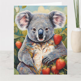 Cute Strawberry Koala Bear Birday Card Kort