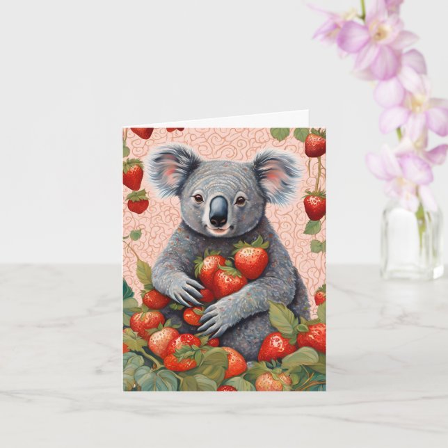 Cute Strawberry Koala Bear Birday Card Kort (Orkide)