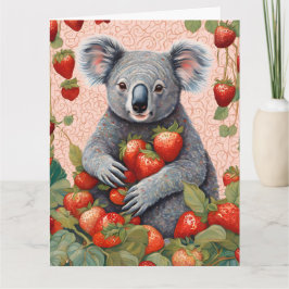 Cute Strawberry Koala Bear Birday Card Kort