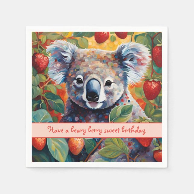 Cute Strawberry Koala Bear Birday Card Pappersservett (Framsidan)
