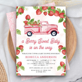 Cute Strawberry Lastbil Berry Sweet Baby Shower Inbjudningar